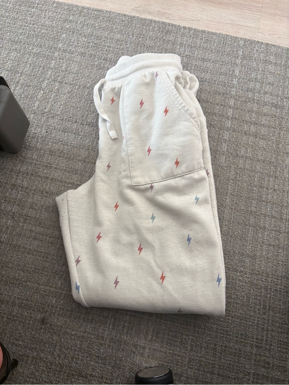 Pink Rose Cream Joggers with Multicolor Lightning Bolt Print